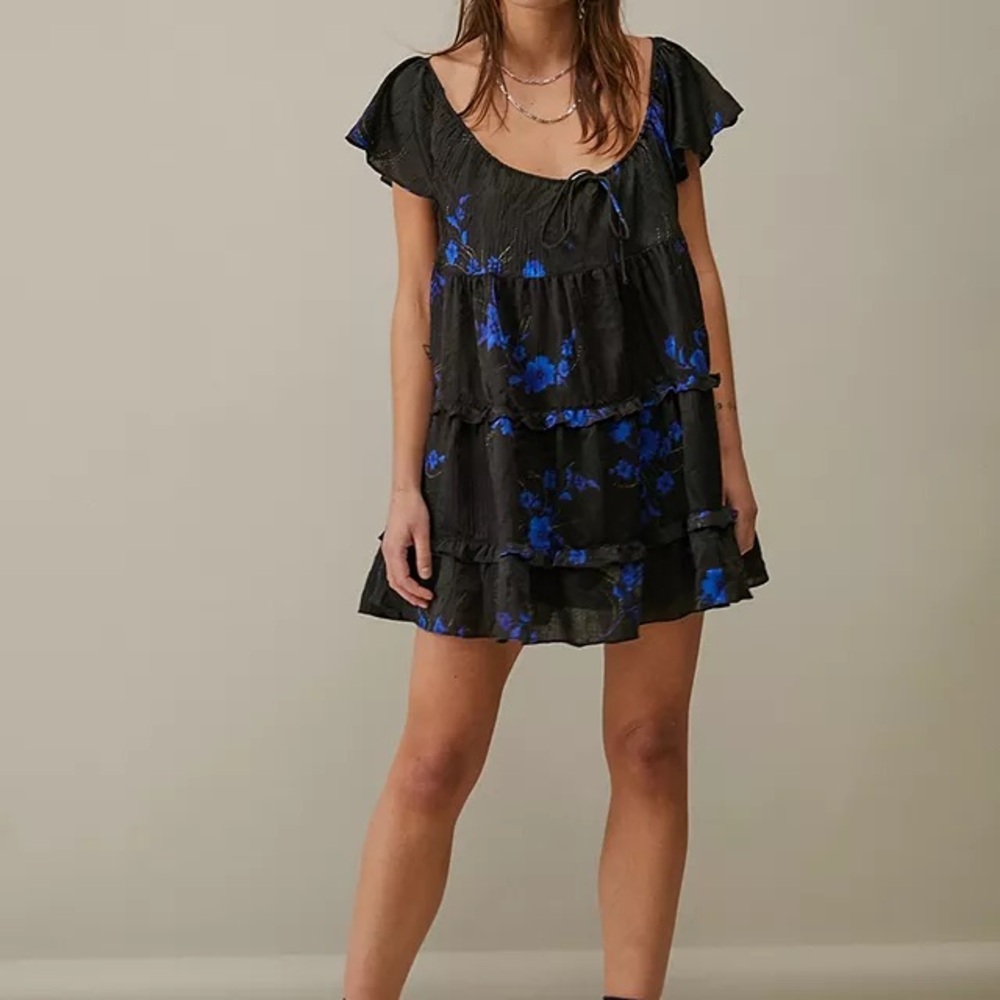 Urban Outfitters Black and Blue Floral Mini Dress
